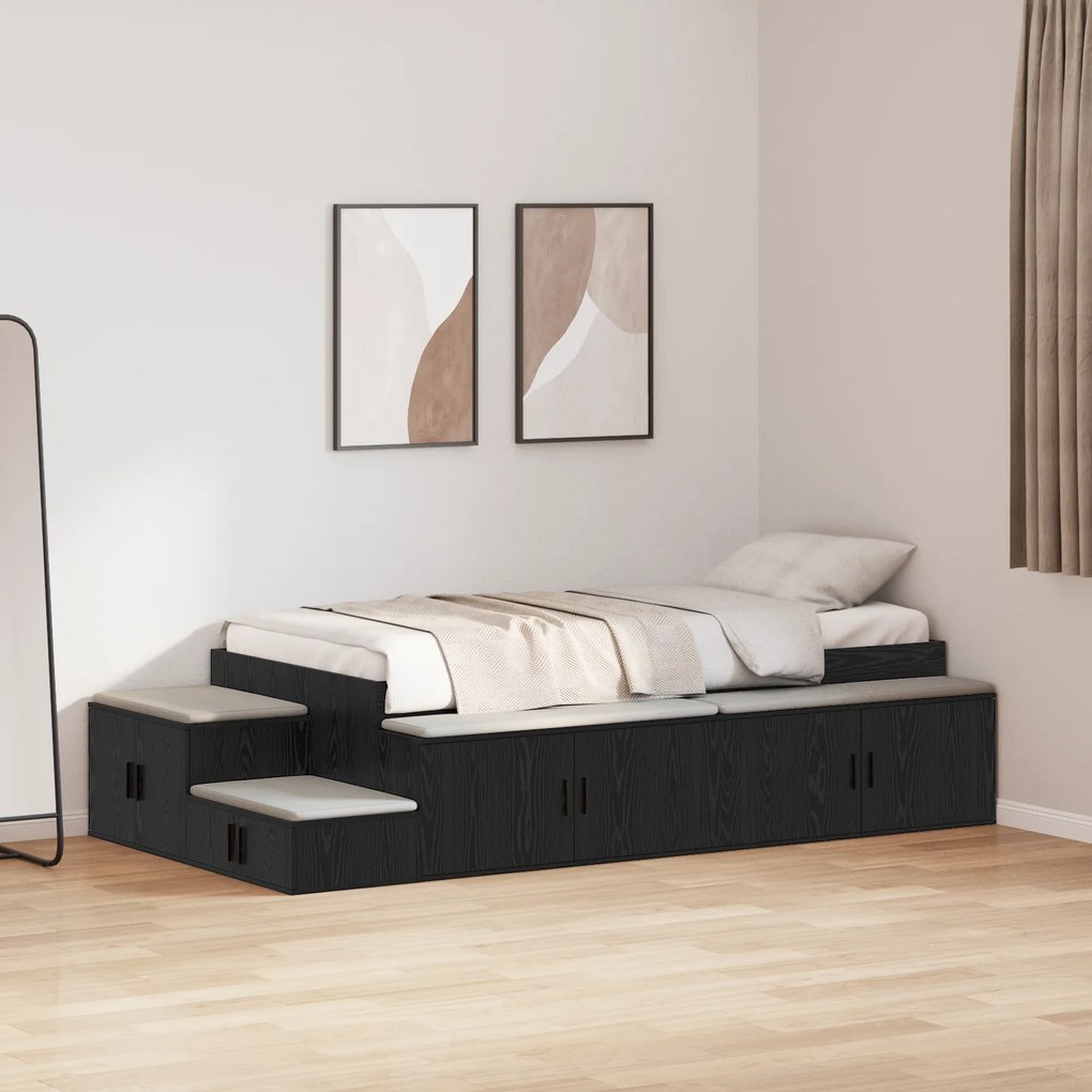 vidaXL Κρεβάτι Αποθήκευσης Μαύρο Καφέ 90x200 cm