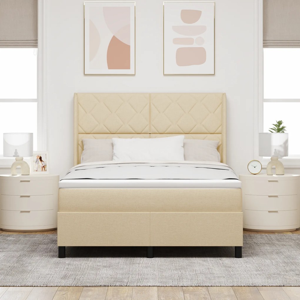 vidaXL Κρεβάτι με Ελατήρια και Στρώμα & LED Κρεμ 140x200 cm