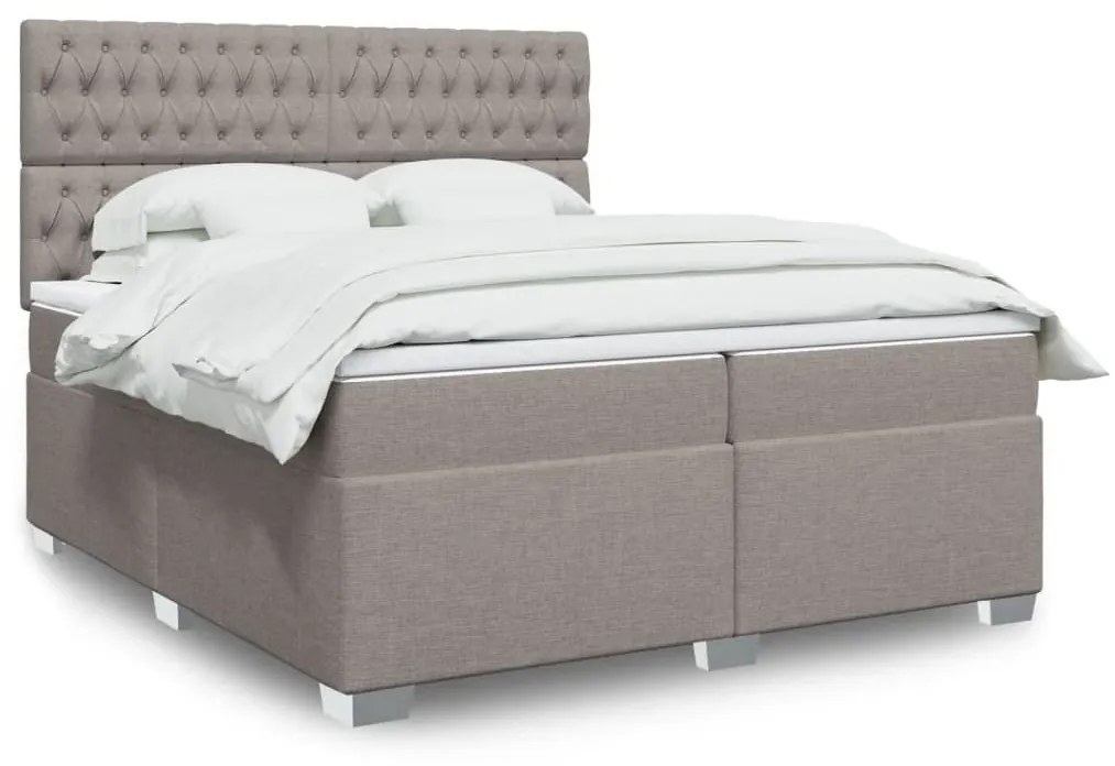 Κρεβάτι Boxspring με Στρώμα Taupe 200x200 εκ. Υφασμάτινο - Μπεζ-Γκρι