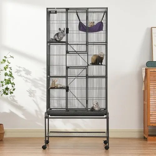 VEVOR 69&quot; Metal Small Animal Cage 4-Tier Rolling Ferret Cage with Tray 3 Ramps