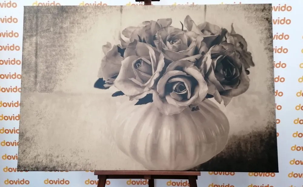 Εικόνα τριαντάφυλλα σε βάζο σε σχέδιο σέπια - 120x80