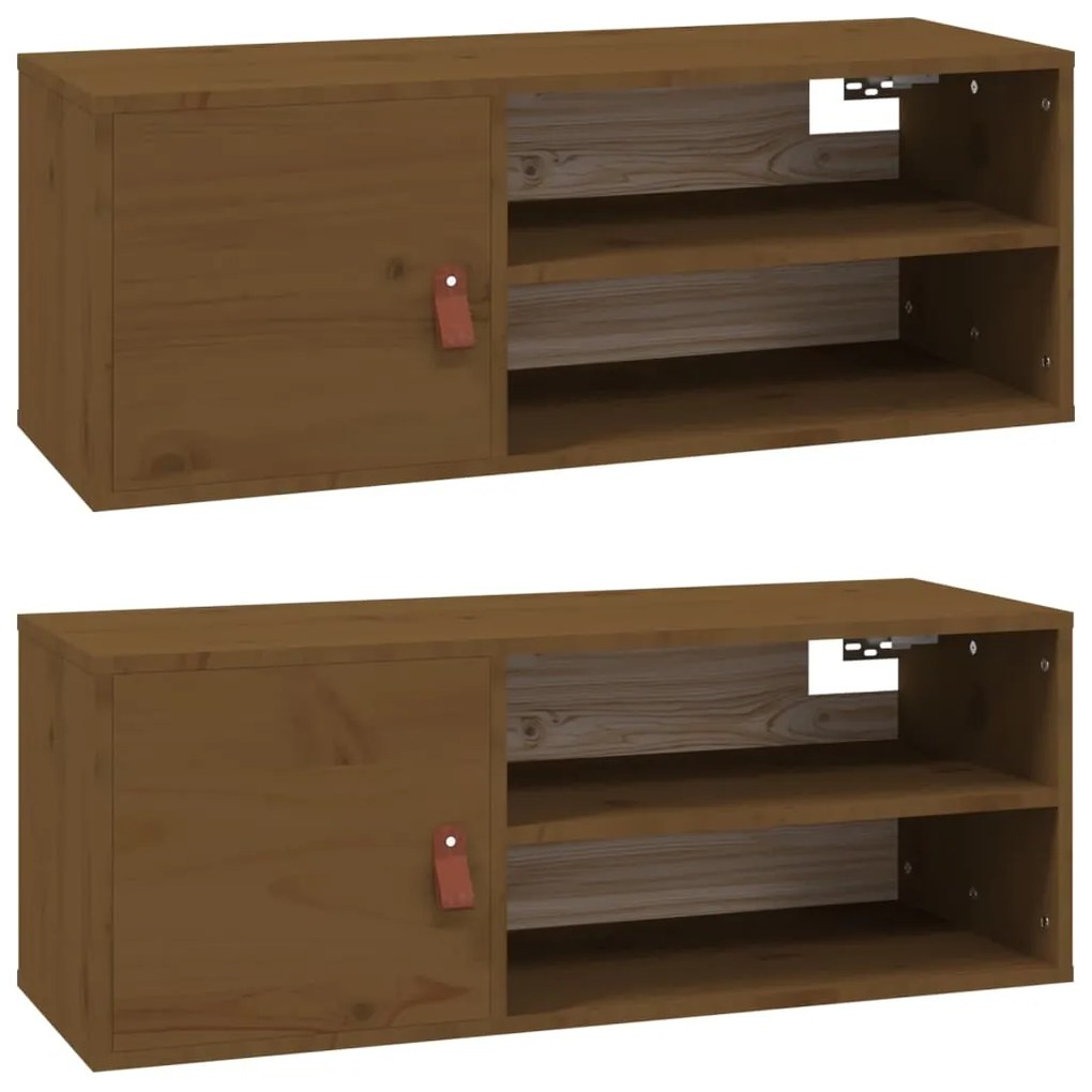 vidaXL Ντουλάπια Τοίχου 2 τεμ. Καφέ Μελί 80x30x30 εκ Μασίφ Ξύλο Πεύκου