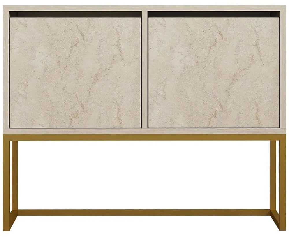 Κονσόλα Zermat 495SSE1910 90x34x70cm Travertine Beige-Gold Μοριοσανίδα, Μελαμίνη
