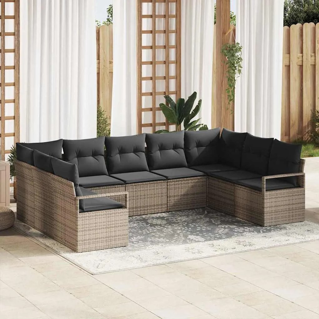 vidaXL Σετ Καναπέ Κήπου 9 pcs Γκρι Πολυ rattan, βαμμένο ατσάλι