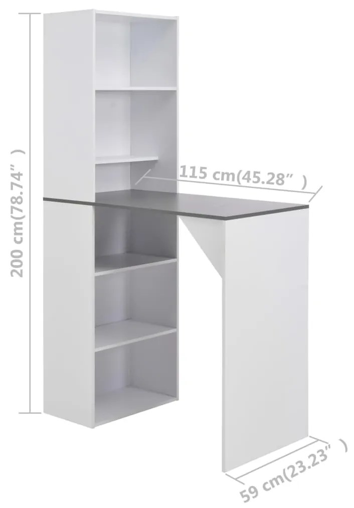 vidaXL Τραπέζι Μπαρ με Ντουλάπι Λευκό 115 x 59 x 200 εκ.