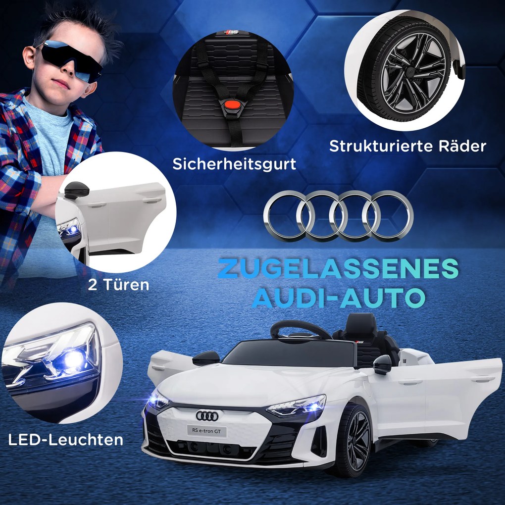 HOMCOM Ηλεκτρικό Αυτοκίνητο για Παιδιά Audi RS e-tron GT με Ζώνη Ασφαλείας, Τηλεχειριστήριο, Προβολείς, Λειτουργία Μουσικής, Λευκό, 103 x 58 x 41cm