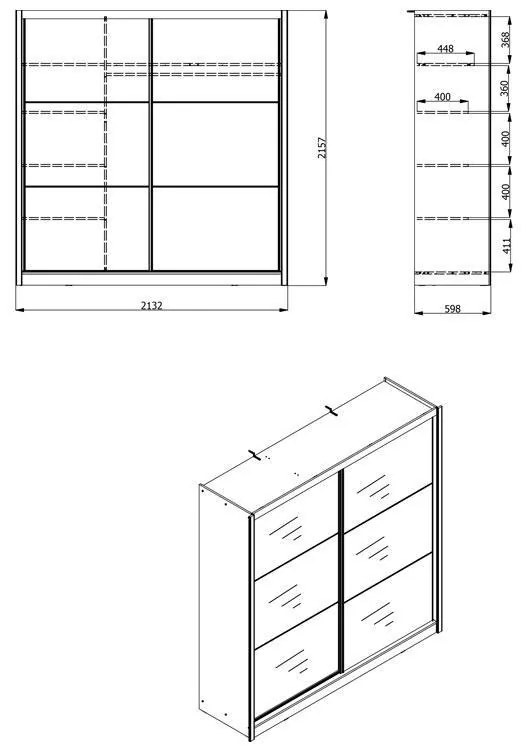 Ντουλάπα Navara με Καθρέφτη 215 2 OG Artisan Oak 213x60x215,5 εκ. 213x60x215.5 εκ.