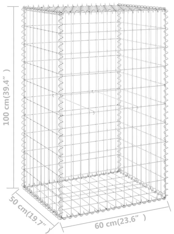 Συρματοκιβώτιο Τοίχος 60x50x100 εκ. Γαλβαν. Χάλυβας + Καλύμματα - Ασήμι