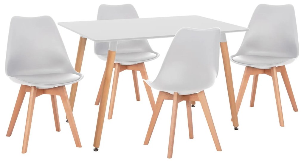 Σετ τραπεζαρίας VEGAS C21184 5τμχ MDF TOP Λευκό & Καρέκλες Λευκό - Φυσικό Οξιάς 120x60x74 εκ.
