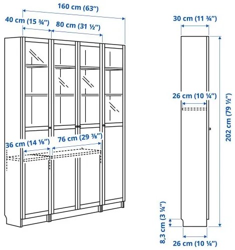 BILLY/OXBERG σύνθεση βιβλιοθήκης με πάνελ/γυάλινες πόρτες, 160x202 cm 494.835.44
