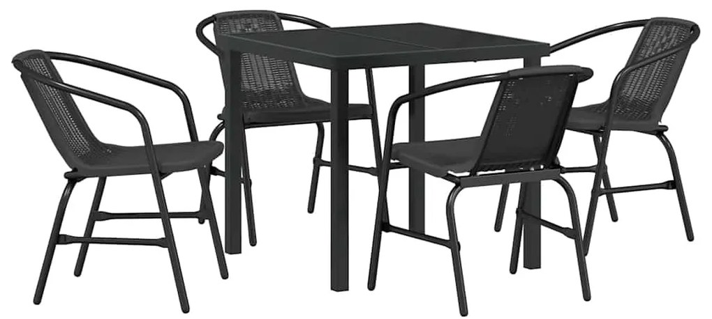 vidaXL Σέτ φαγητού για κήπο 5 pcs Μαύρο Χάλυβας με επίστρωση πούδρας