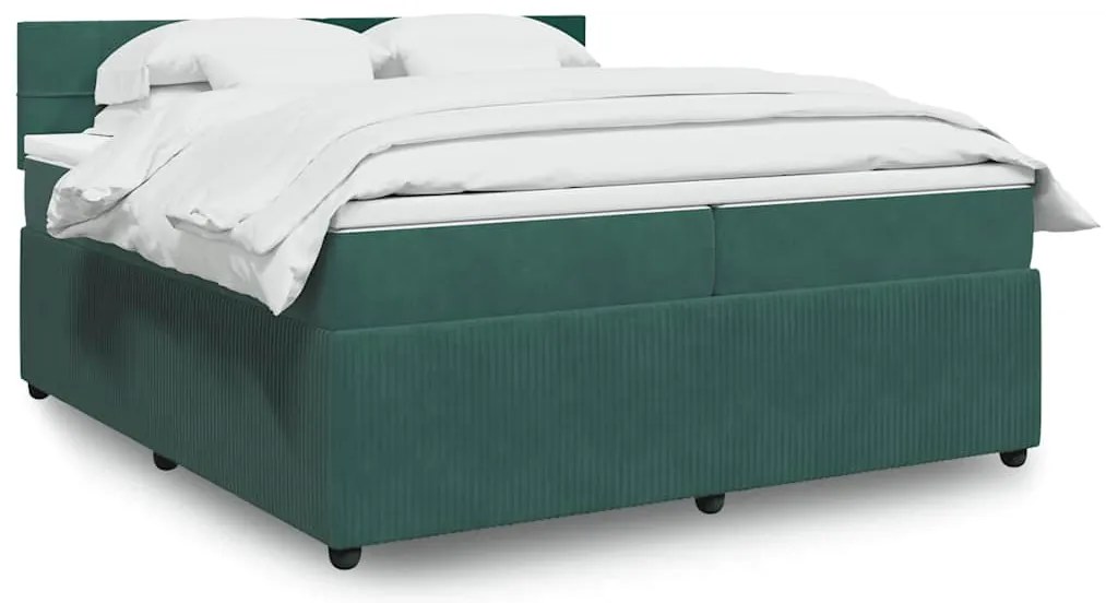 vidaXL Κρεβάτι Boxspring με Στρώμα Σκούρο Πράσινο 200x200εκ. Βελούδινο