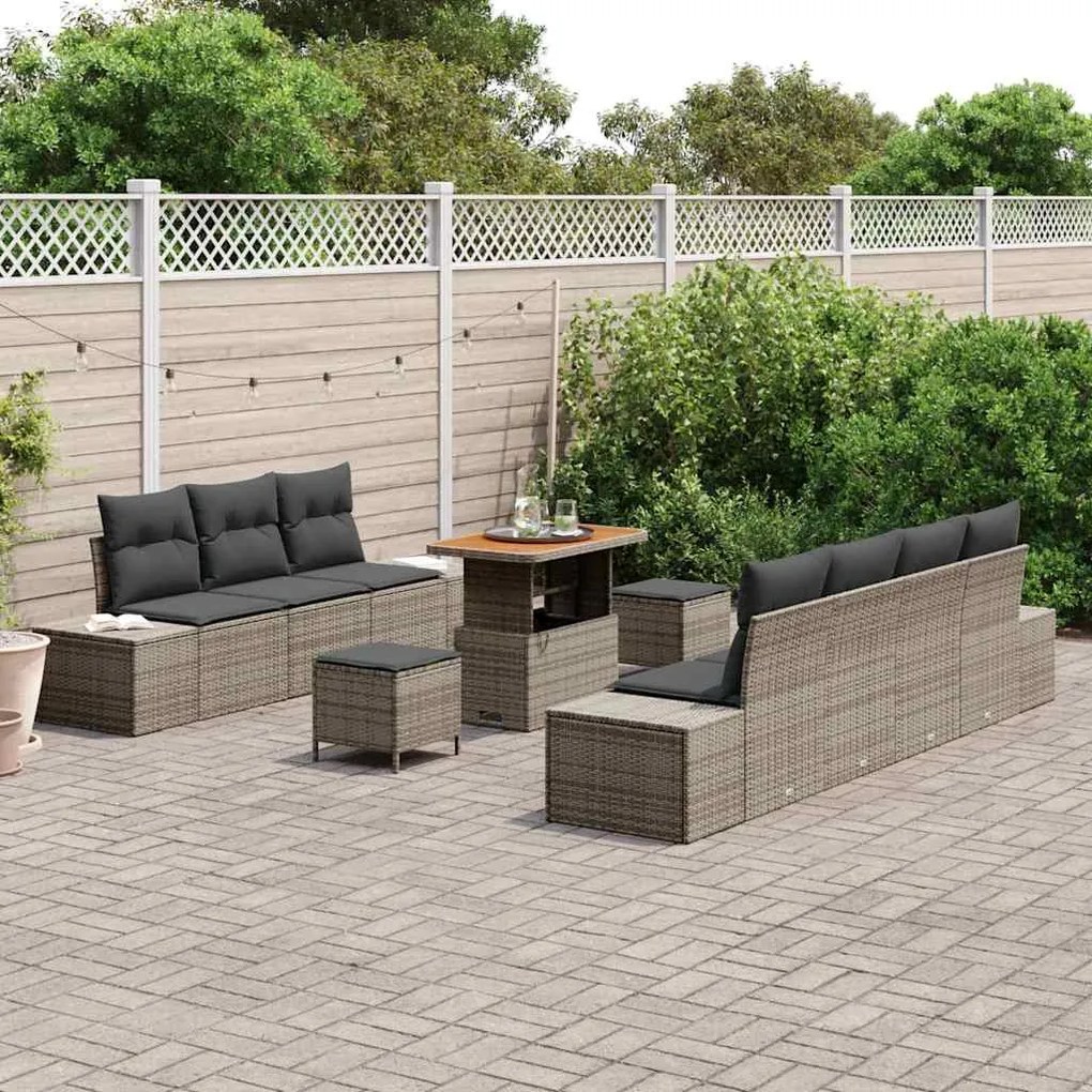 vidaXL Σετ Καναπέ Κήπου με μαξιλάρι 10 pcs Γκρι 90 x 55 x 71 cm