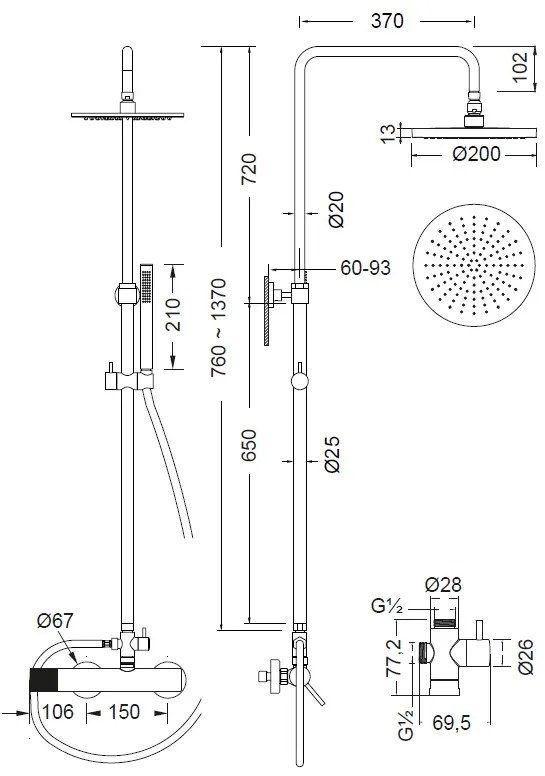 Στήλη ντουζ Eletta Tecno-Inox