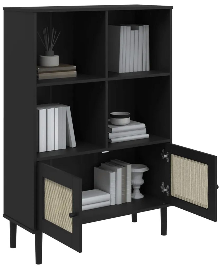 vidaXL Βιβλιοθήκη SENJA Μαύρο / Ρατάν 90x35x130 εκ. Μασίφ Ξύλο Πεύκου
