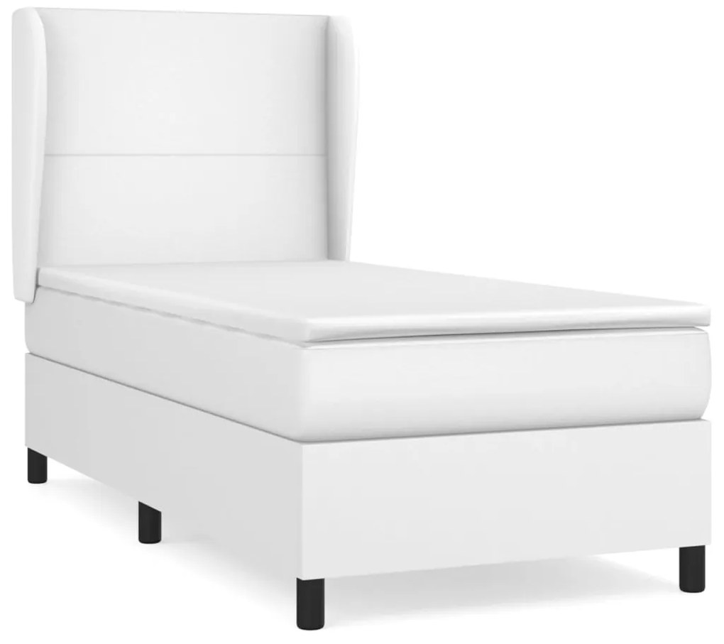 vidaXL Κρεβάτι Boxspring με Στρώμα Λευκό 100x200εκ.από Συνθετικό Δέρμα