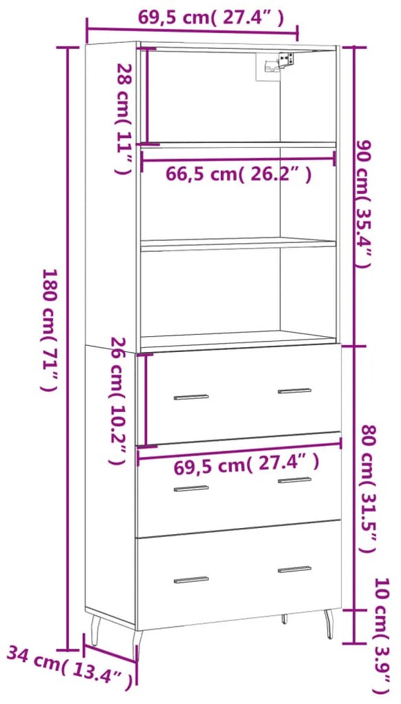 Ντουλάπι Γκρι Σκυροδέματος 69,5x34x180 εκ. Επεξεργασμένο Ξύλο - Γκρι