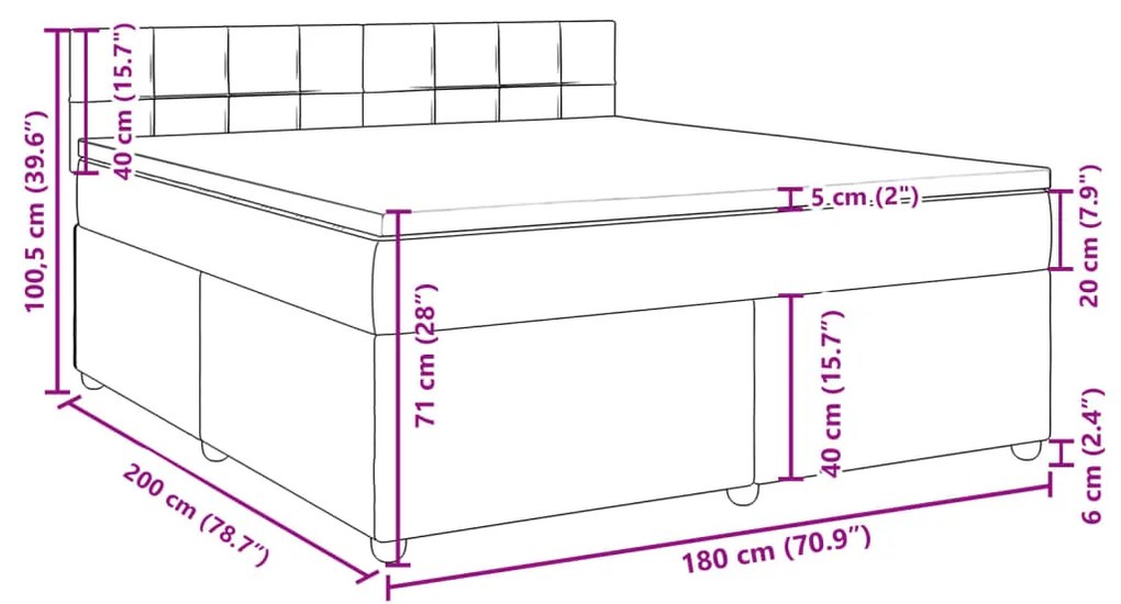 Κρεβάτι Boxspring με Στρώμα Σκούρο Γκρι 180x200 εκ Υφασμάτιν - Γκρι