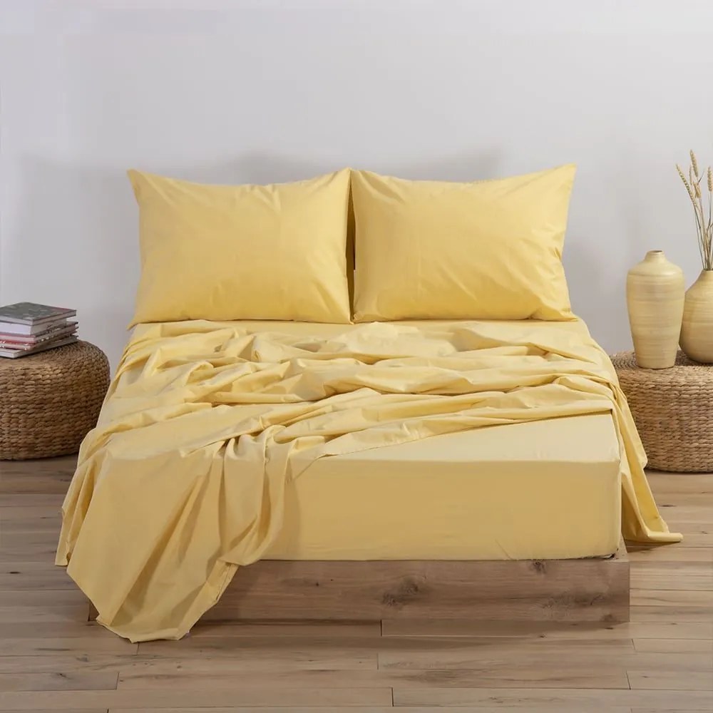 Σεντόνι Basic Με Λάστιχο Yellow Nef-Nef Υπέρδιπλο 160x230cm 100% Βαμβάκι