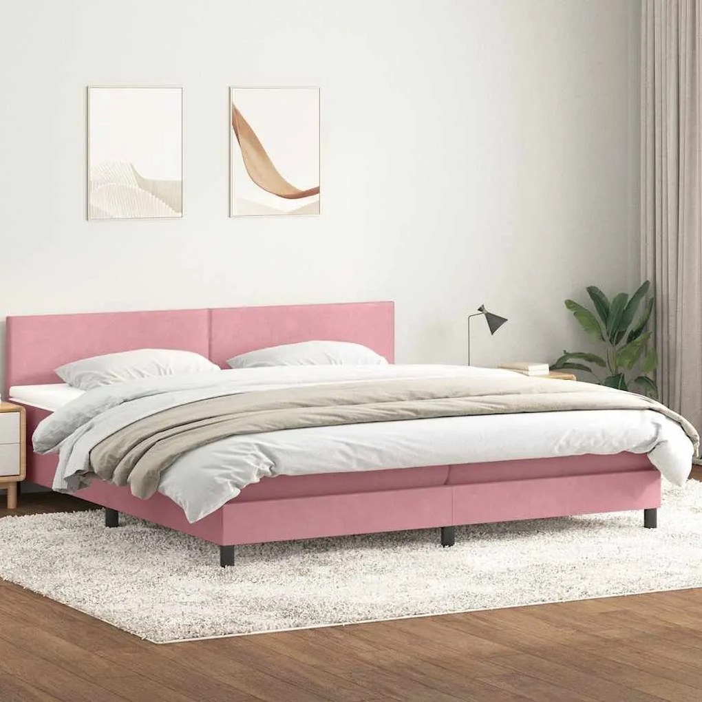 Κρεβάτι Boxspring με Στρώμα Ροζ 200x210 εκ. Βελούδινο - Ροζ