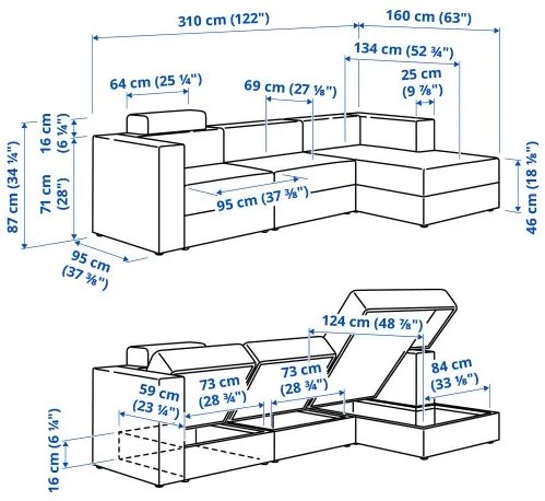 JÄTTEBO 4θέσιος καναπές με σεζλόνγκ/δεξιό με κεφαλάρι 595.109.00