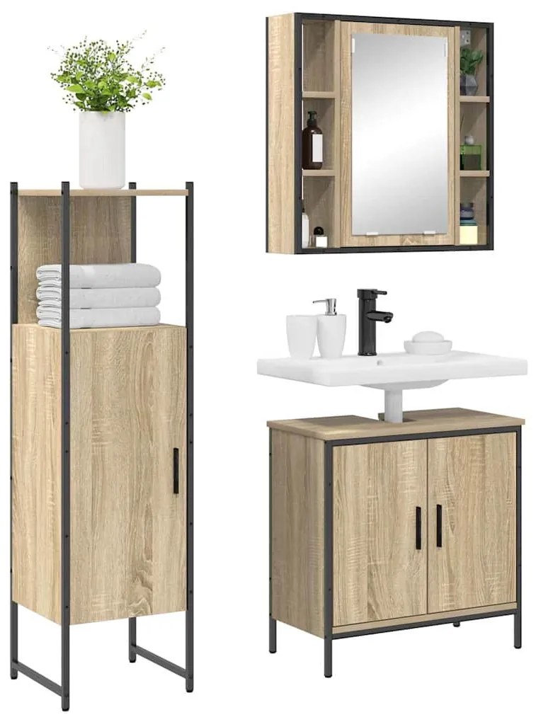 vidaXL Σετ Επίπλων Μπάνιου με ράφι με πόρτα 3 pcs Καφέ 60 x 30 x 60 cm