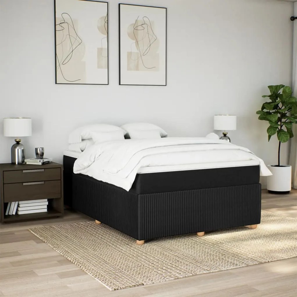 vidaXL Κρεβάτι Boxspring με Στρώμα Μαύρο 140x200 εκ. Υφασμάτινο