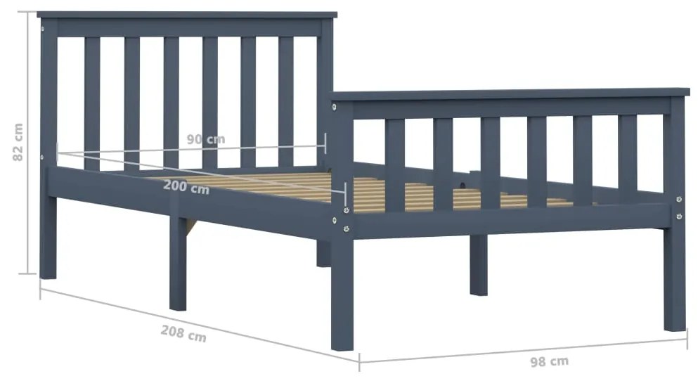 vidaXL Πλαίσιο Κρεβατιού Γκρι 100 x 200 εκ. από Μασίφ Ξύλο Πεύκου