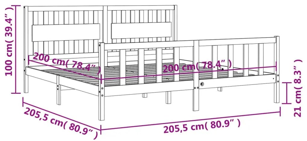 Πλαίσιο Κρεβατιού με Κεφαλάρι Μαύρο 200x200 εκ. Μασίφ Ξύλο - Μαύρο