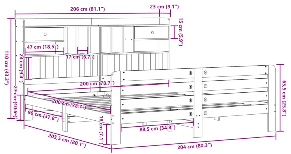 ΚΡΕΒΑΤΙ ΒΙΒΛΙΟΘΗΚΗ ΧΩΡΙΣ ΣΤΡΩΜΑ 200X200 ΕΚ ΜΑΣΙΦ ΞΥΛΟ ΠΕΥΚΟΥ 3309975