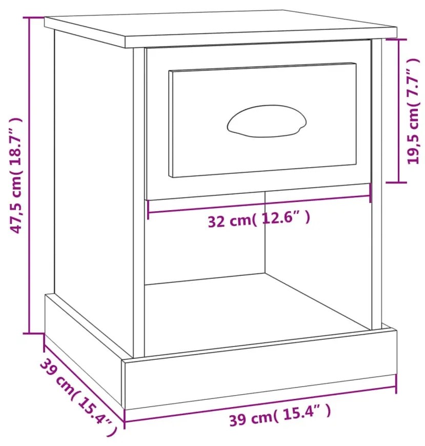 Κομοδίνα 2 τεμ. Λευκά 39 x 39 x 47,5 εκ. από Επεξεργασμένο Ξύλο - Λευκό