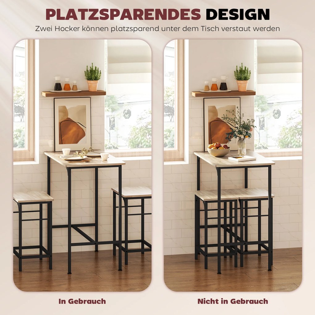 HOMCOM Σετ τραπεζιού μπαρ με σκαμπό, τραπέζι φαγητού με 2 καρέκλες με αντιολισθητικό πέλμα, φυσικό ξύλο