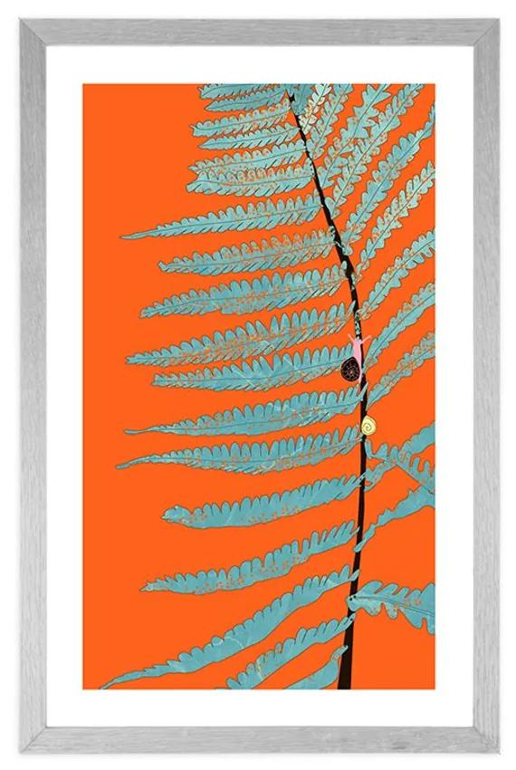Αφίσα με παρπαστού Φύλλο σε πορτοκαλί φόντο - 20x30 silver