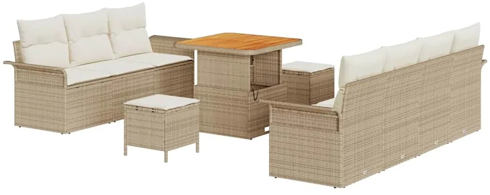 vidaXL Σετ Καναπέ Κήπου Ρυθμιζόμενο ύψος 10 pcs Μπεζ συνθετικό ρατάν
