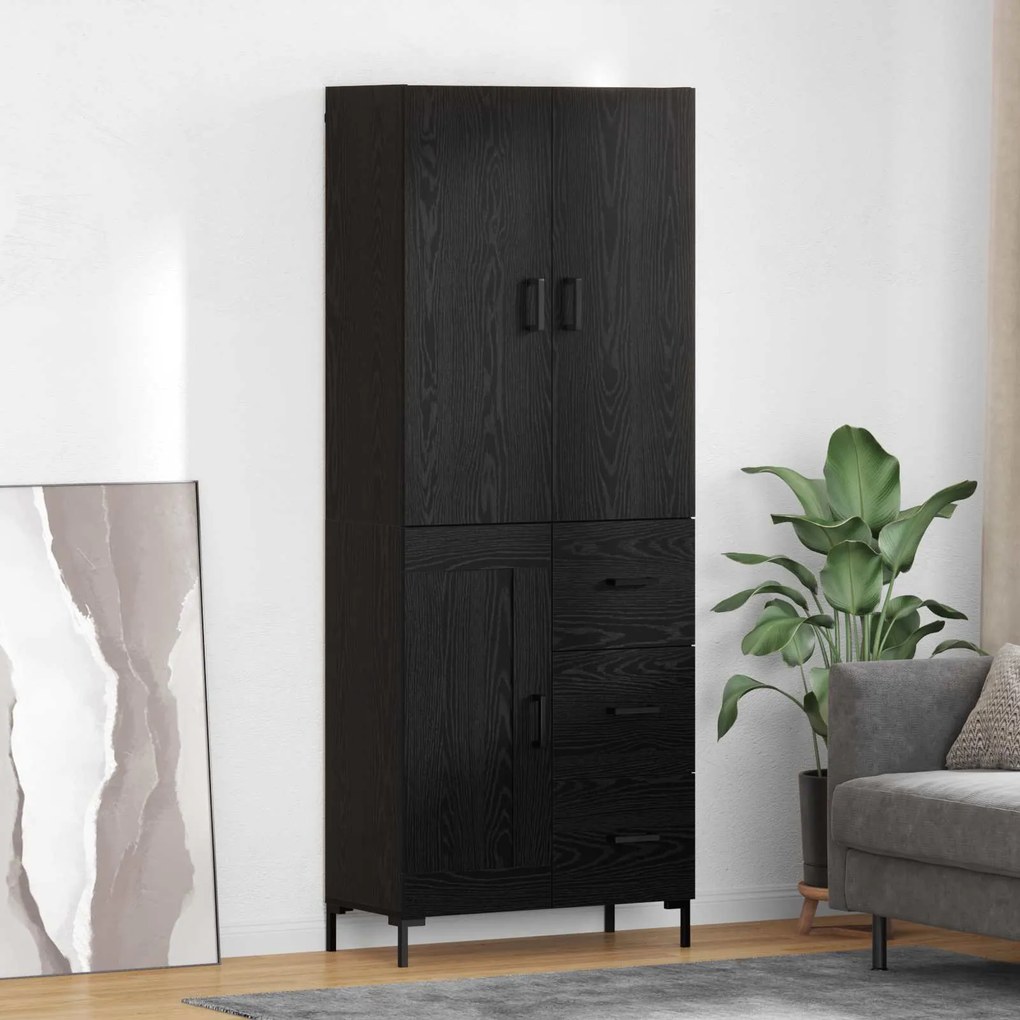 Highboard Μαύρη Οξυά 69,5 x 34 x 180 εκ. Επεξεργασμένο ξύλο