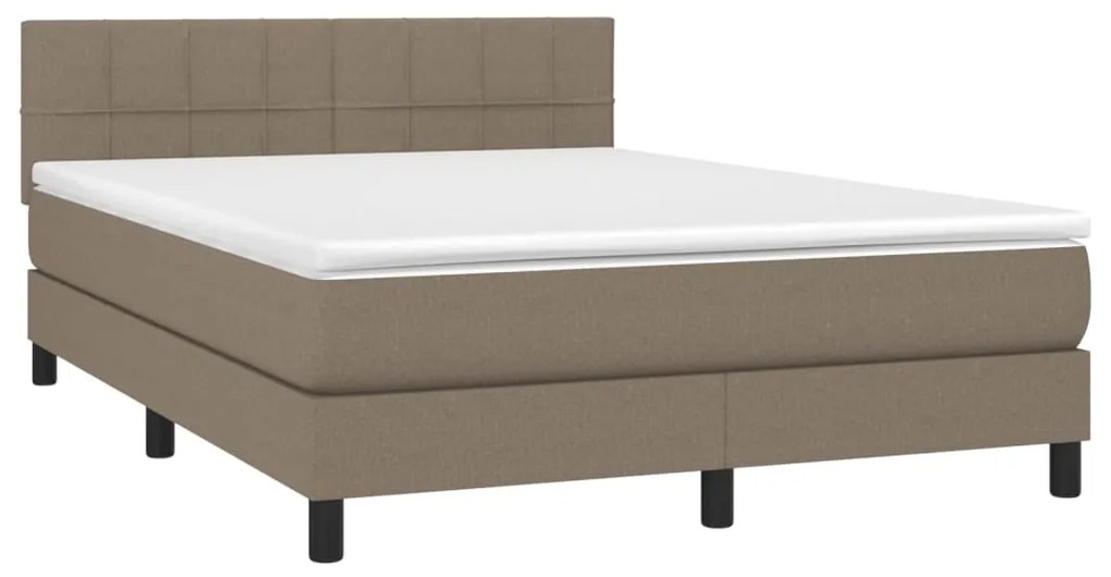 vidaXL Κρεβάτι Boxspring με Στρώμα & LED Taupe 140x190 εκ. Υφασμάτινο