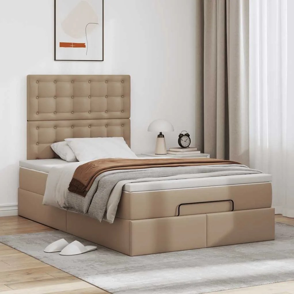 Οθωμανικό κρεβάτι με στρώμα &amp; LEDs Cappucino Faux Leather - Καφέ