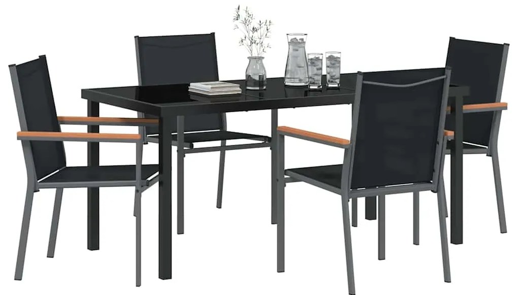 vidaXL Σέτ φαγητού για κήπο 5 pcs Μαύρο Ατσάλι με Πούδρα