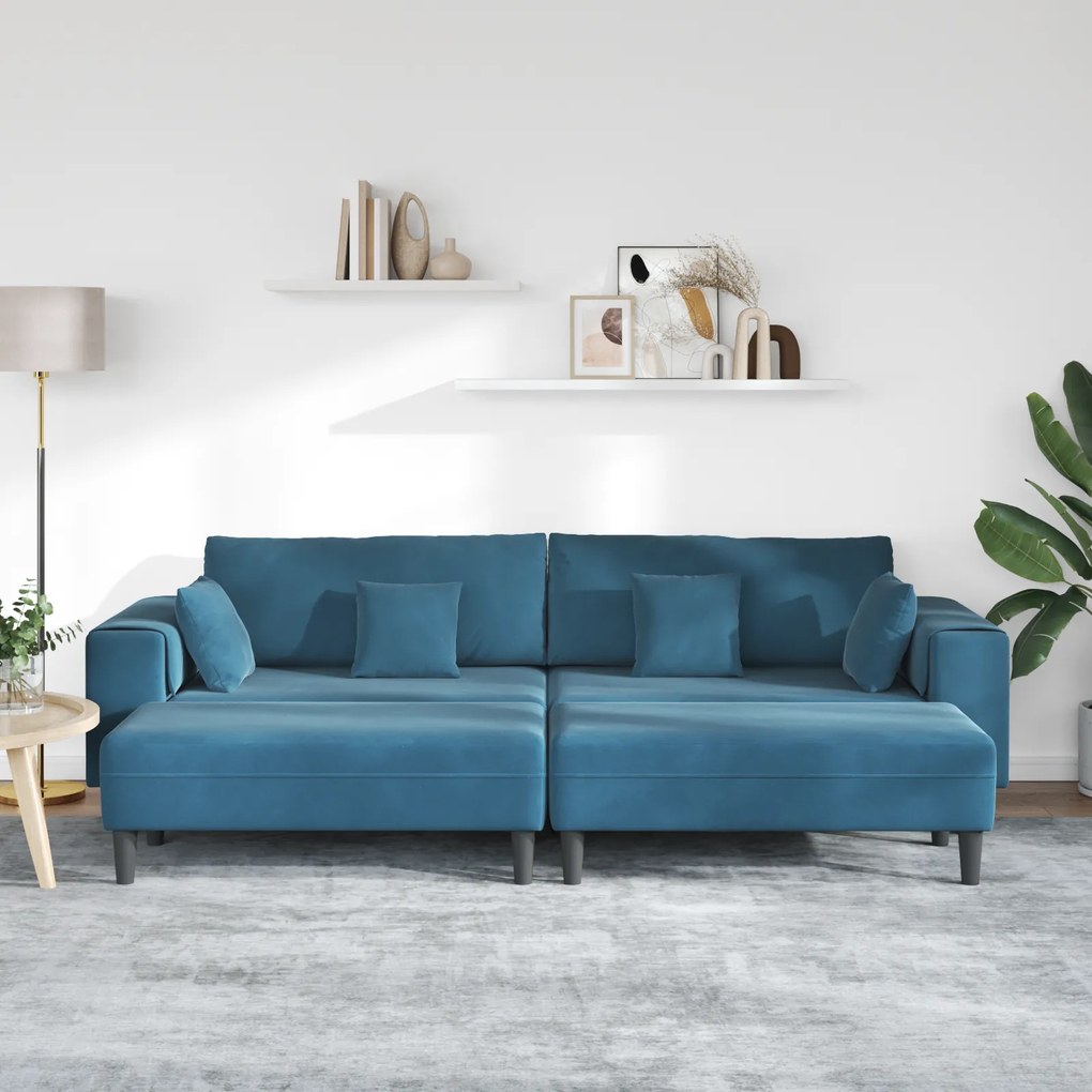 vidaXL Βελούδινος καναπές με μαξιλάρι 3 pcs Μπλε 208 εκ. Βελούδο