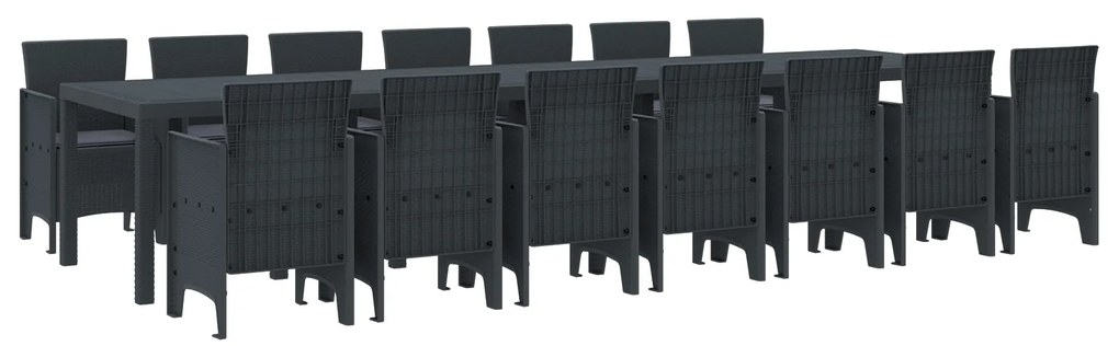 vidaXL Σέτ φαγητού για κήπο 15 pcs Ανθρακί Rattan Polt