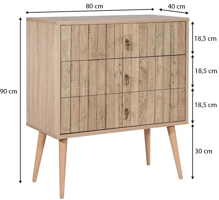 Συρταρτιέρα Soho Megapap από μελαμίνη χρώμα sonoma 80x40x90εκ.