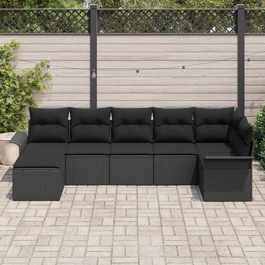 vidaXL Σετ Καναπέ Κήπου με μαξιλάρι 7 pcs Μαύρο Πολυ ράταν