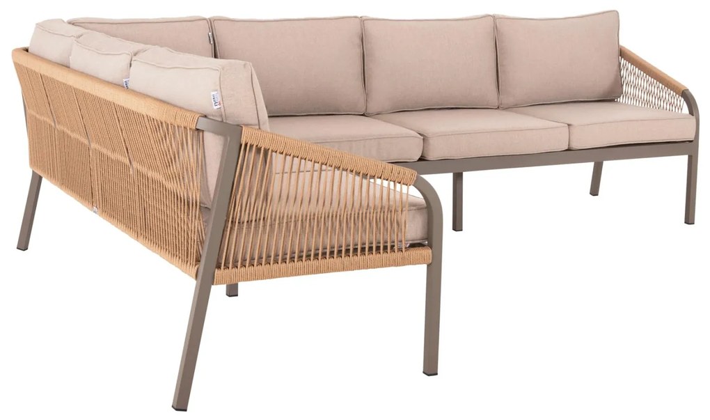 Σετ Κήπου Καναπές Γωνία MAERLY Σαμπανί Αλουμινίου με Μπέζ Σχοινί &amp; Τραπέζι Polywood
