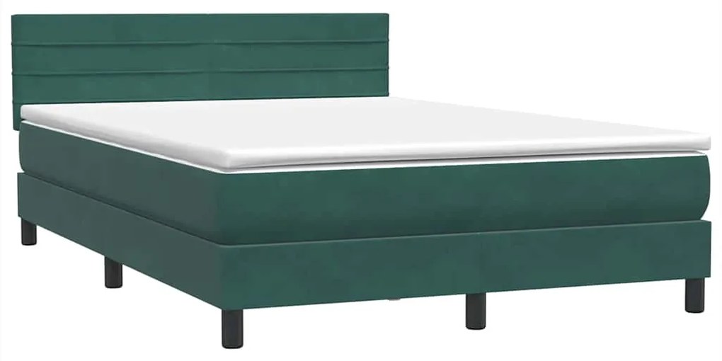 vidaXL Κρεβάτι Boxspring με Στρώμα Σκούρο Πράσινο 140x210εκ. Βελούδινο