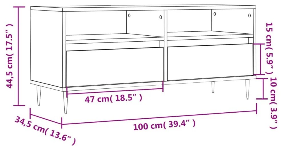 Έπιπλο Τηλεόρασης Λευκό 100x34,5x44,5 εκ. Επεξεργασμένο Ξύλο - Λευκό