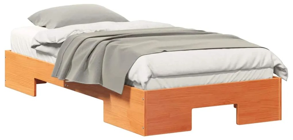 vidaXL Κρεβάτι δαπέδου Καφέ 100 x 200 cm Μασίφ ξύλο πεύκου