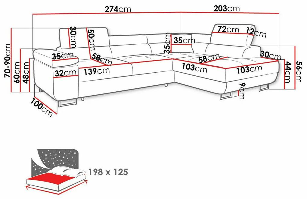 Γωνιακός Καναπές Comfivo S101, Λειτουργία ύπνου, Αποθηκευτικός χώρος, 274x203x70cm, 151 kg, Πόδια: Πλαστική ύλη, Μέταλλο | Epipla1.gr