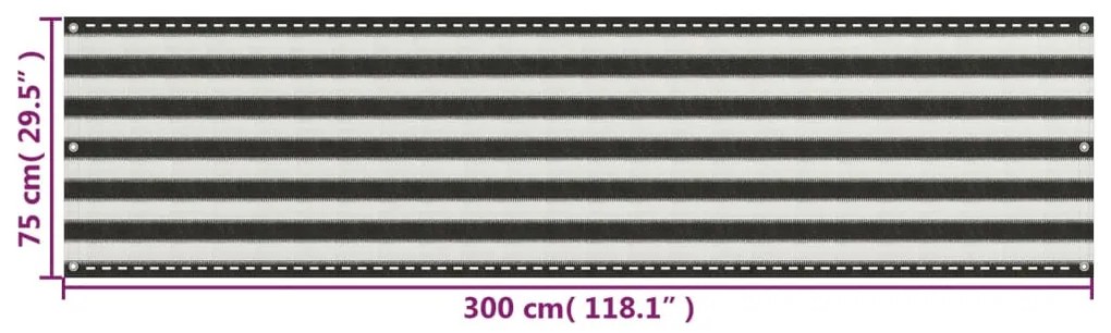 vidaXL Διαχωριστικό Βεράντας Ανθρακί και Λευκό 75 x 300 εκ. από HDPE