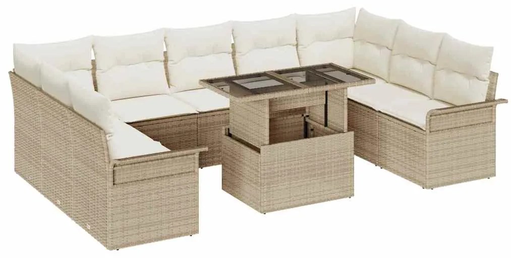 Σετ Καναπέ Κήπου με μαξιλάρι με μαξιλάρι 10 pcs Μπεζ Πολυ Ρατάν