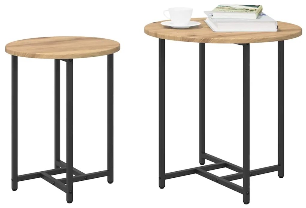 vidaXL Σετ βοηθητικά τραπεζάκια 2 pcs Δρυς Artisan και Μαύρο